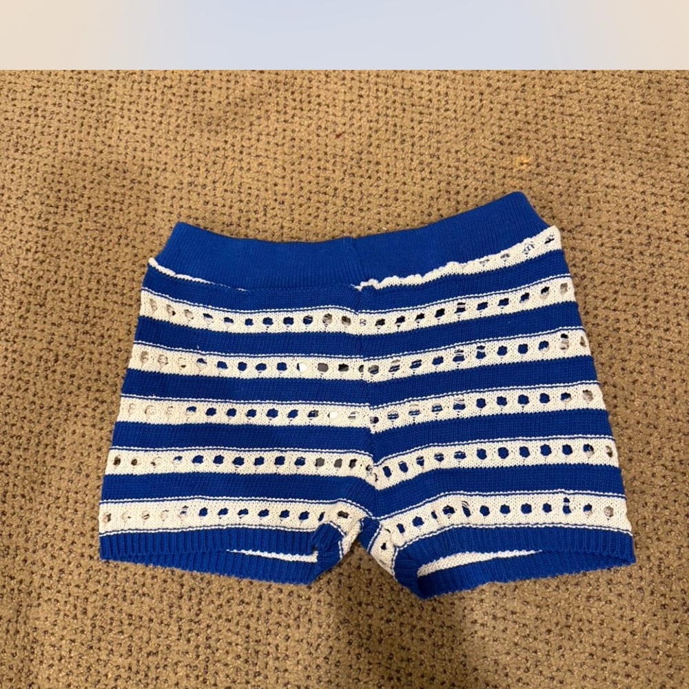 Blue and White Striped Knit Shorts